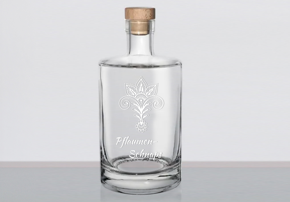 Klarglasflasche Aventura 700ml - Glasflasche 700 ml, mit einer individuellen Gravur und passendem Korken.